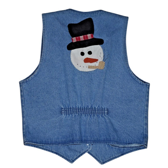 Vintage 90s Denim Snowman Christmas Vest – Love and Lace – Size Large – USA - Picture 4 of 5